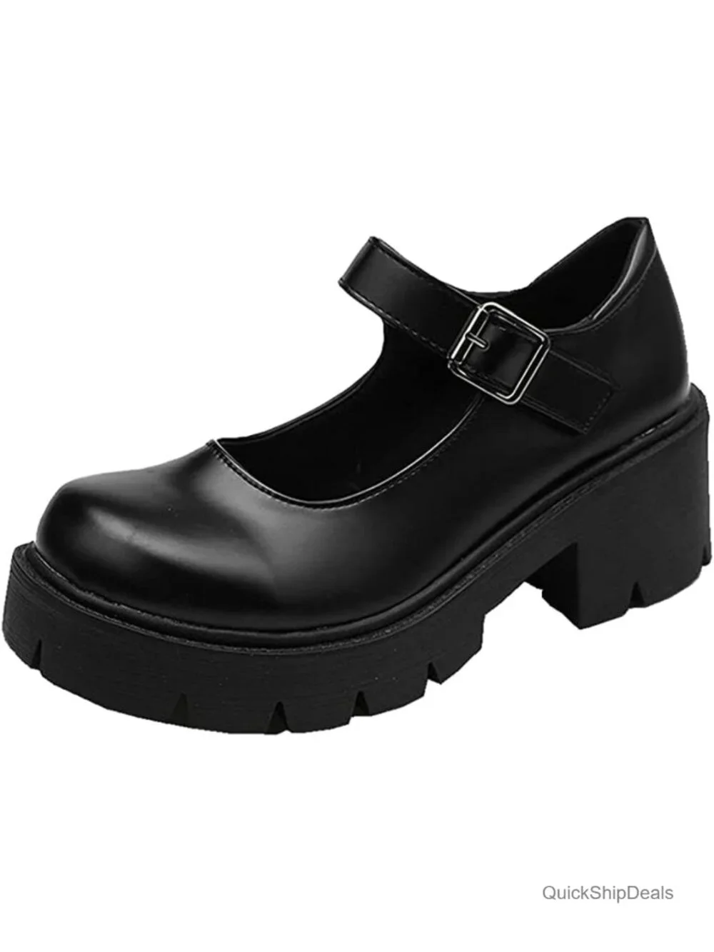 Faux Leather Gothic Platform Mary Jane Pumps with Buckle
